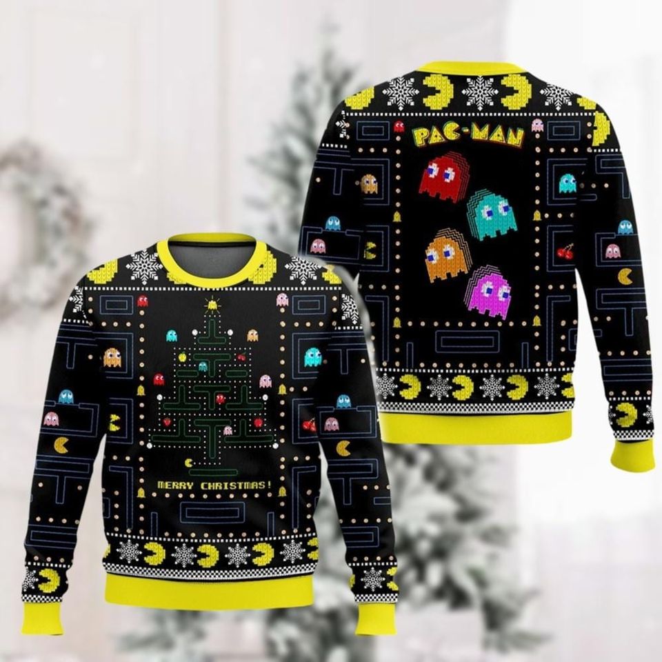Christmas Pac Man Ugly Sweater, 80S Arcade Game Pac Man Sweater, Vintage 80S Video Game Sweater Men
