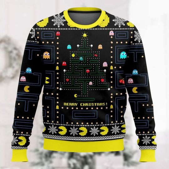 Christmas Pac Man Ugly Sweater, 80S Arcade Game Pac Man Sweater, Vintage 80S Video Game Sweater Men - Image 7