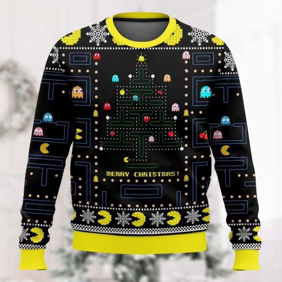 Christmas Pac Man Ugly Sweater, 80S Arcade Game Pac Man Sweater, Vintage 80S Video Game Sweater Men - Image 3