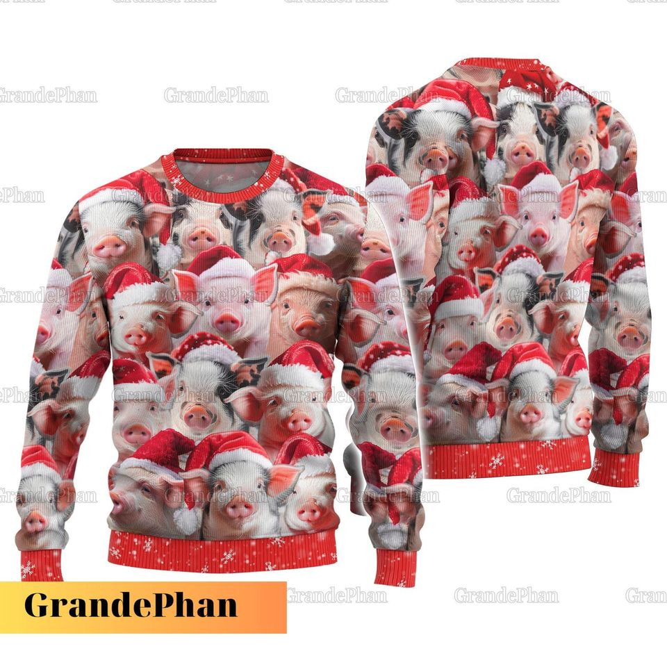 Christmas Pig Ugly Sweater, Cute Pig Christmas Sweater