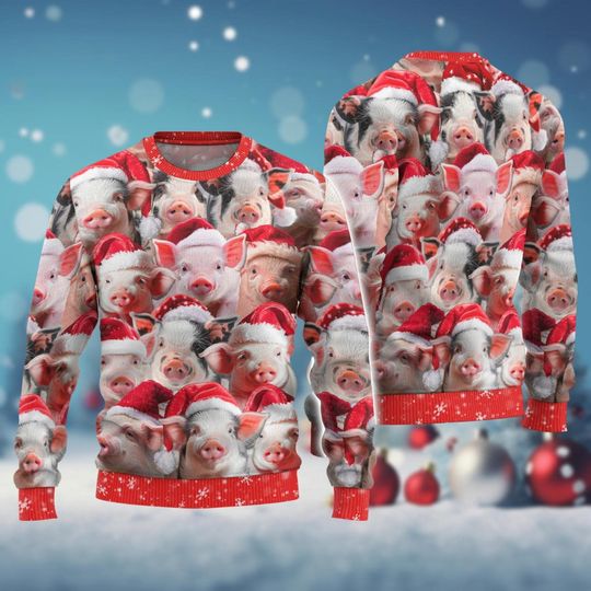 Christmas Pig Ugly Sweater, Merry Pigmas Holiday Sweater - Image 7