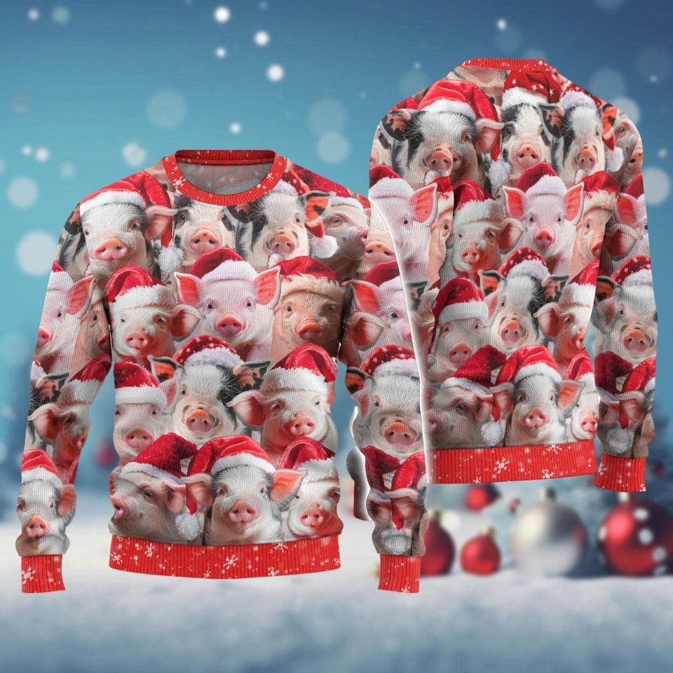Christmas Pig Ugly Sweater, Merry Pigmas Holiday Sweater - Image 2