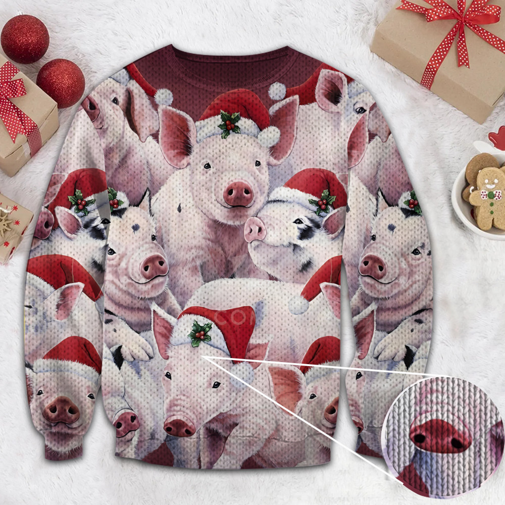 Christmas Piggies Ugly Sweater Cute Xmas Sweater Gifts For Pig Lovers