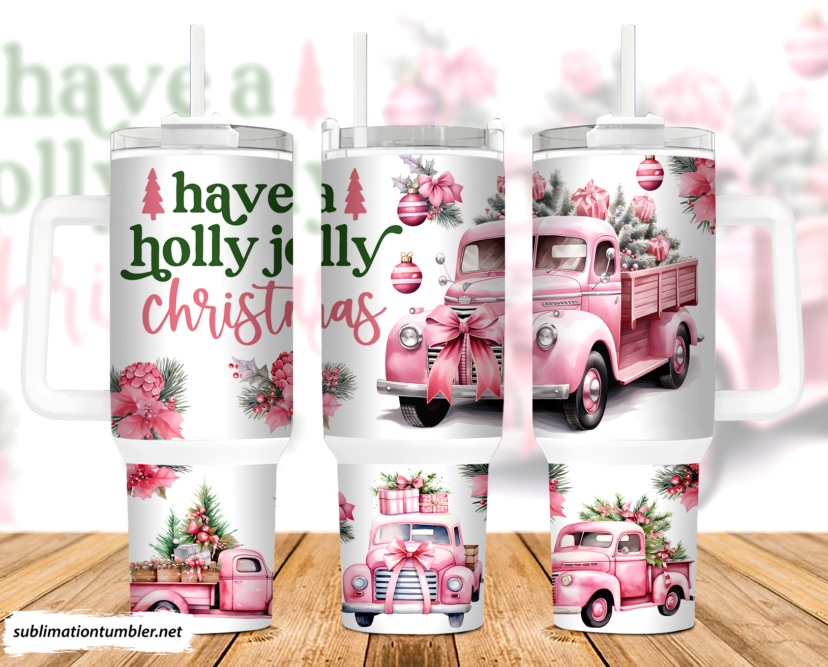 Christmas Pink Truck Custom Stanley Cup 40 oz 30 oz Tumbler With HandleTVC2301902