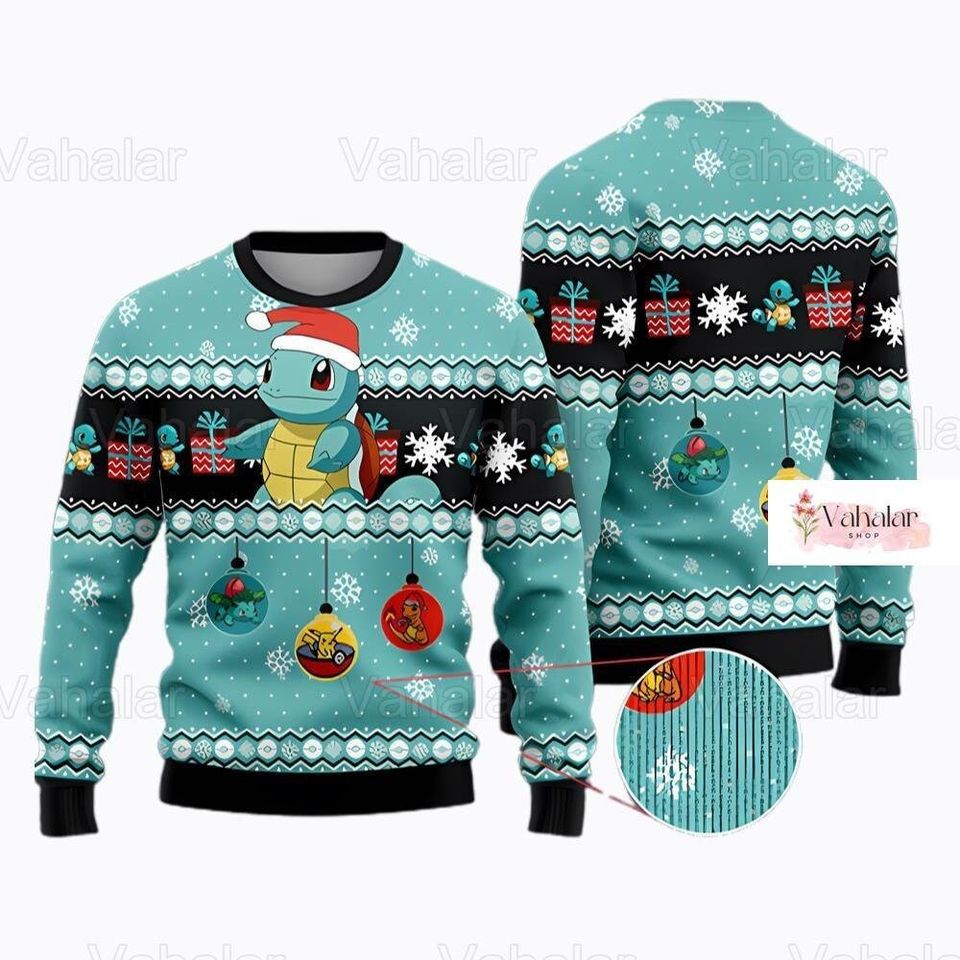 Christmas Pkm Ugly Sweater, Squir.tle Christmas Ugly Sweater