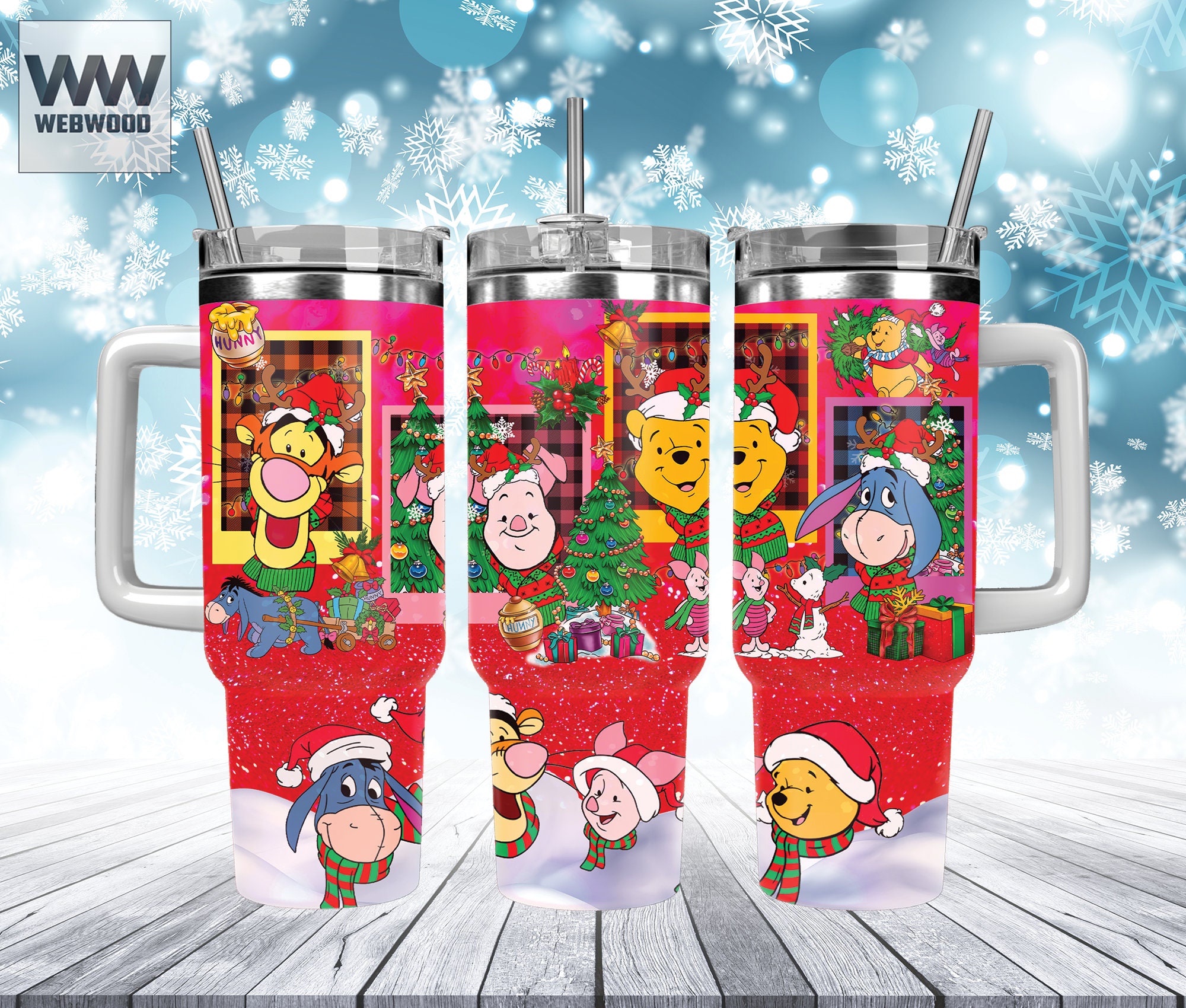 Christmas Pooh and Friends Disney Cartoon Custom Stanley Cup 40 oz 30 oz Tumbler With HandleTVC2301160