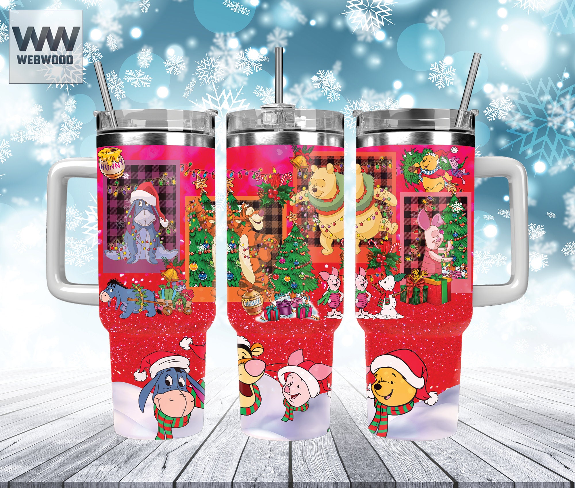Christmas Pooh and Friends Disney Cartoon Custom Stanley Cup 40 oz 30 oz Tumbler With HandleTVC2301160