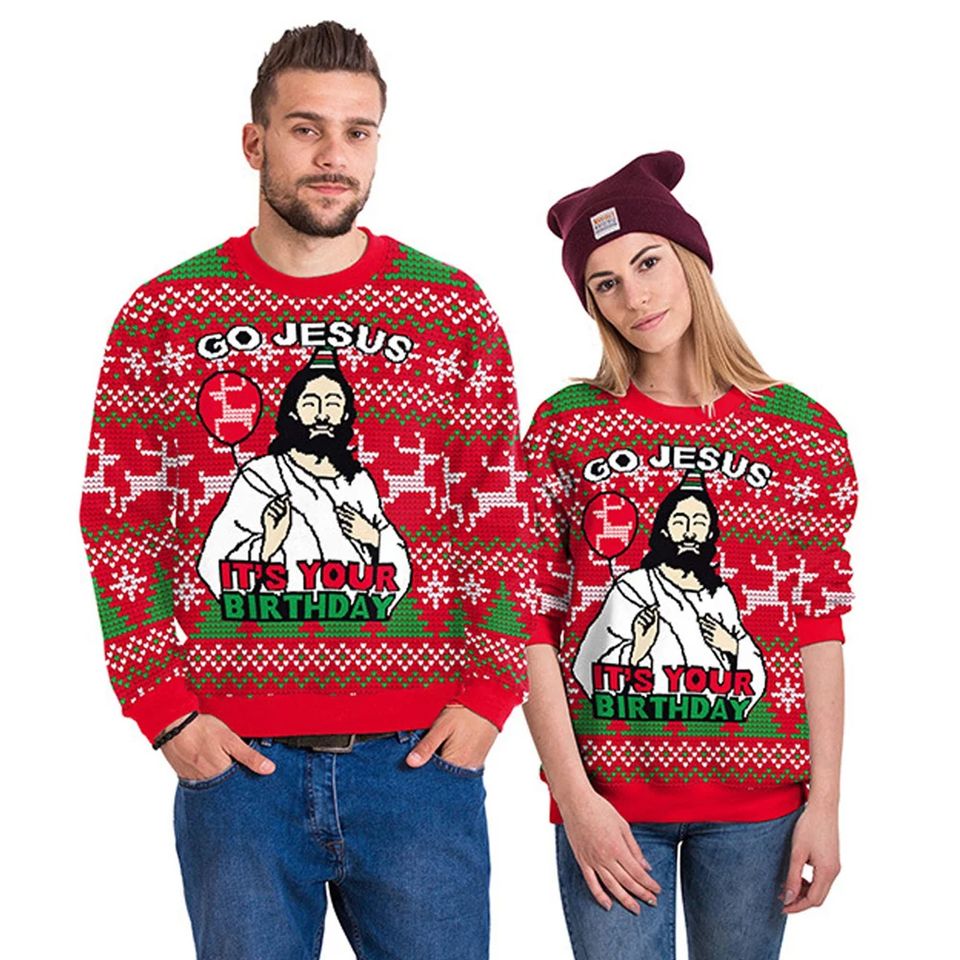 Christmas Pullovers Sweaters for Men Christmas Jesus 3D Printed
