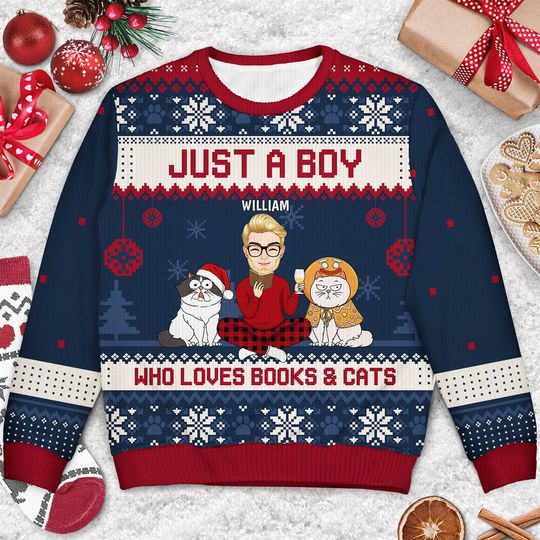 Christmas Reading Girl Who Loves Books And Pets Custom Personalized Unisex Ugly Sweatshirt - Image 6