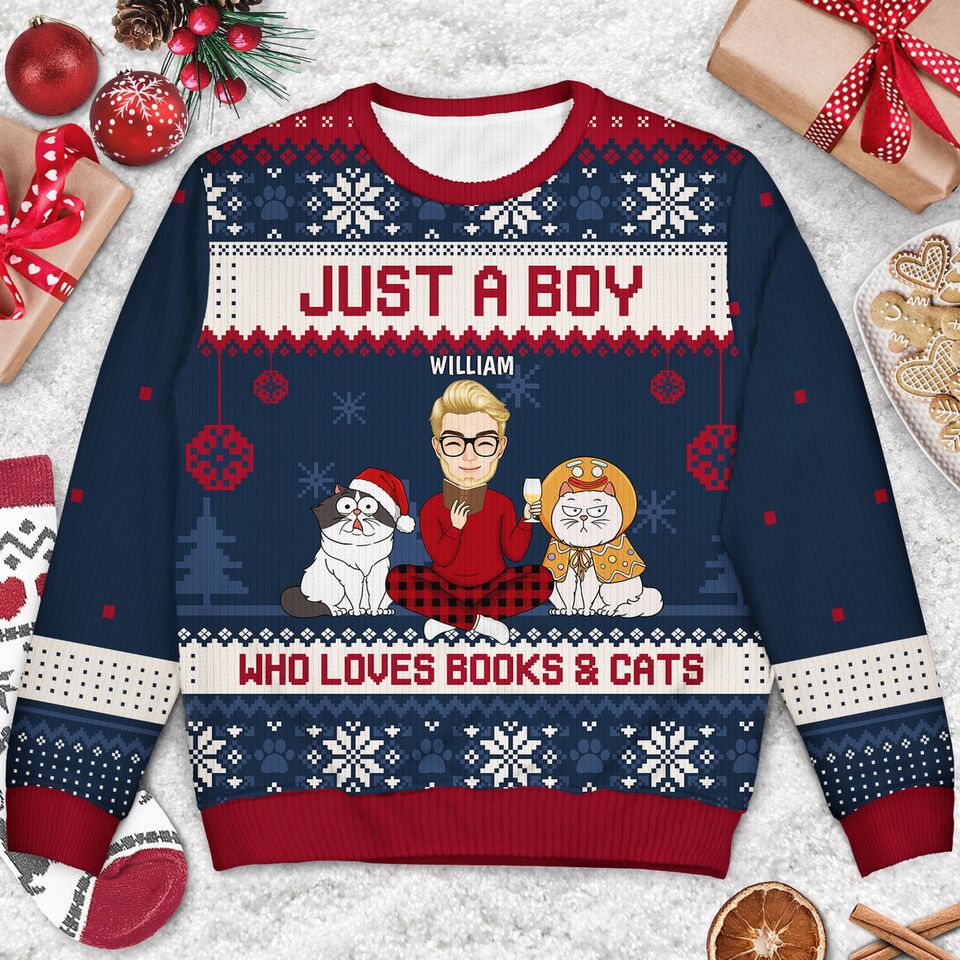 Christmas Reading Girl Who Loves Books And Pets Custom Personalized Unisex Ugly Sweatshirt - Image 3