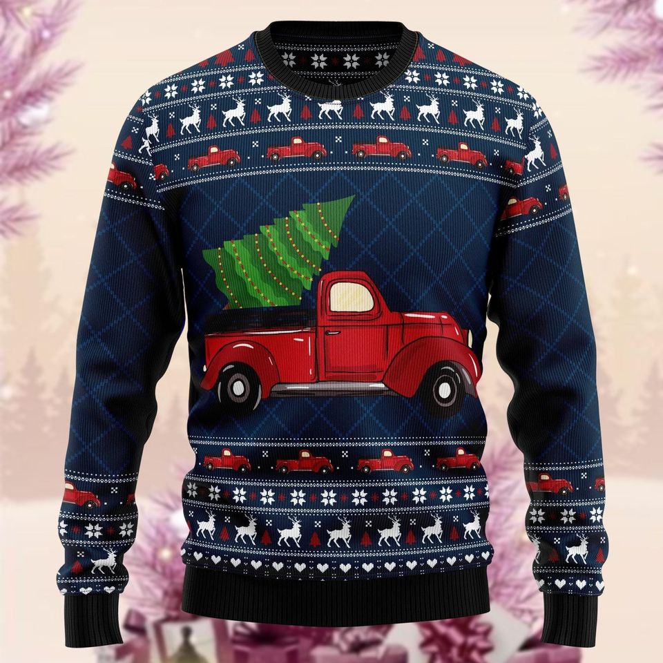 Christmas Red Truck Ugly Sweater, Vintage Christmas Tree Ugly Sweatshirt