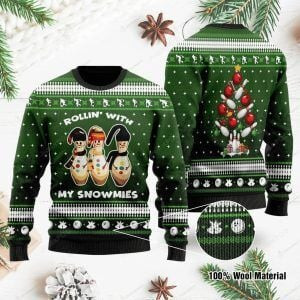 Christmas Rolling With My Snowmies Ugly Christmas Sweater Adult 3D Funny Matching for family