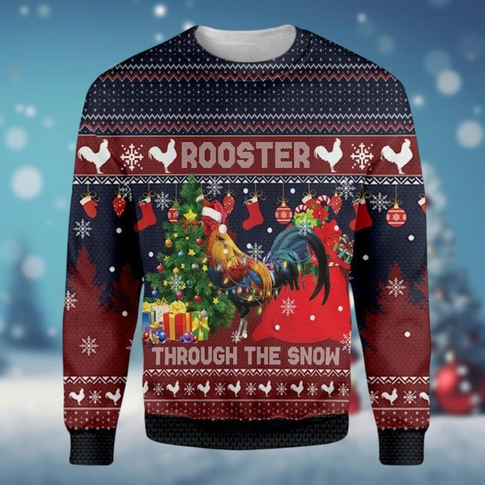 Christmas Rooster Ugly Sweater, Santa Hat Chicken Shirt