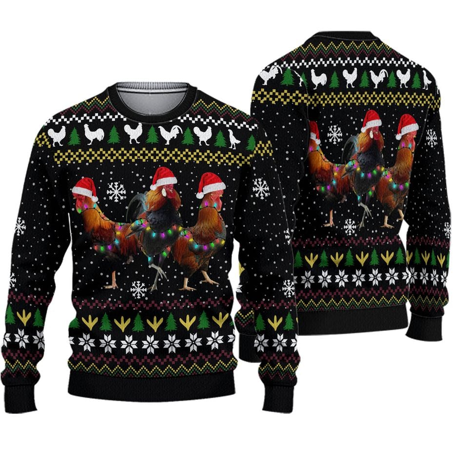 Christmas Roosters Ugly Sweater