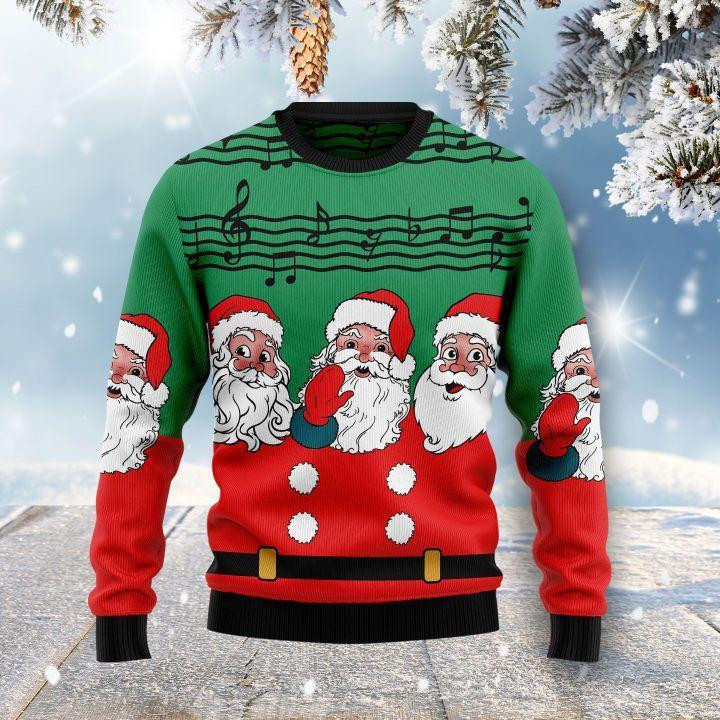 Christmas Santa Claus And Music Notes Ugly Christmas Sweater Adult 3D Funny Matching for family
