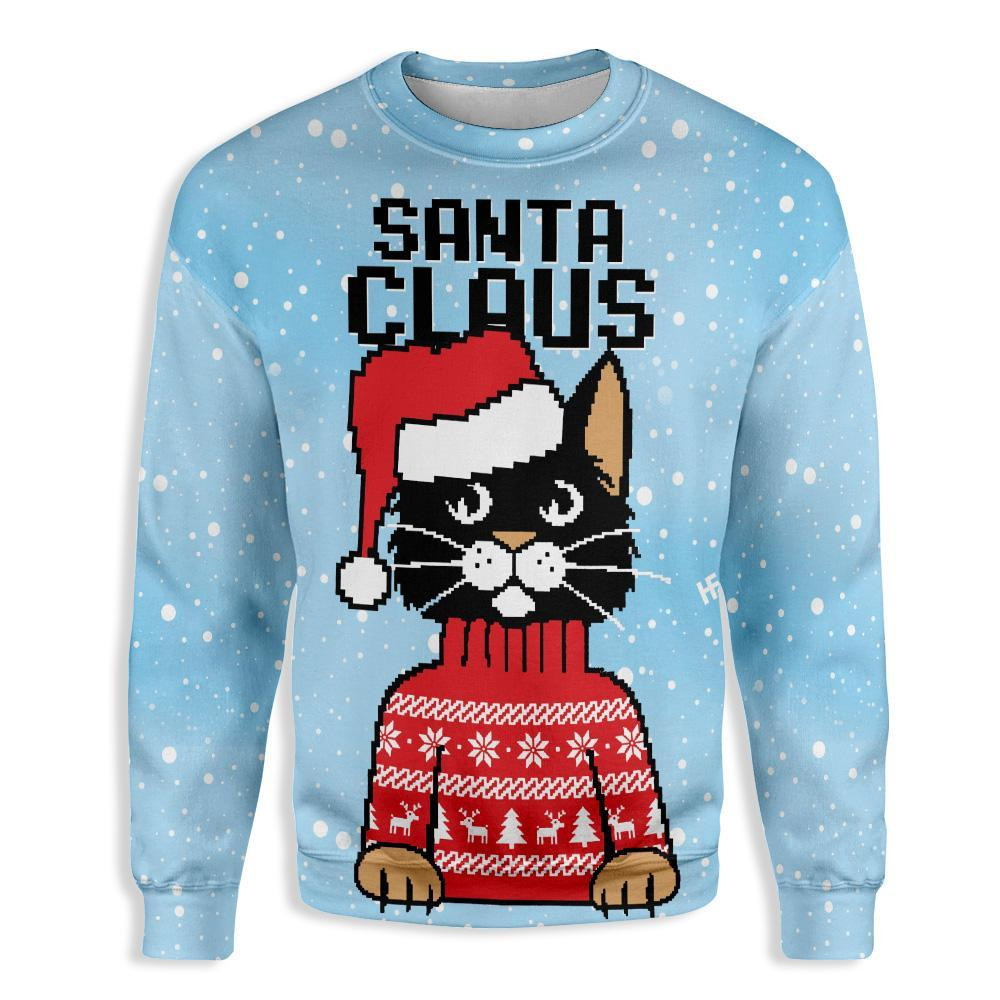 Christmas Santa Claus Cat Ugly Christmas Sweater Adult 3D Funny Matching for family