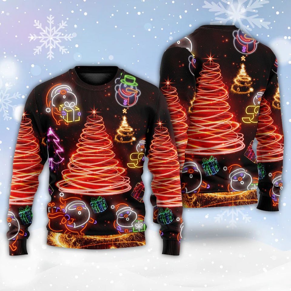 Christmas Santa Claus Tree Neon Sweater