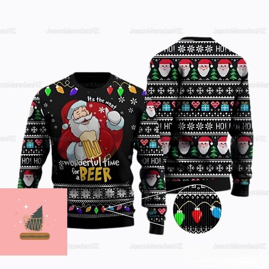 Christmas Santa Claus Ugly Sweater, Santa Claus Beer Christmas Sweater - Image 2