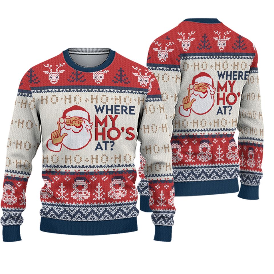 Christmas Santa Claus Where My Hos At Couple 3D Sweater