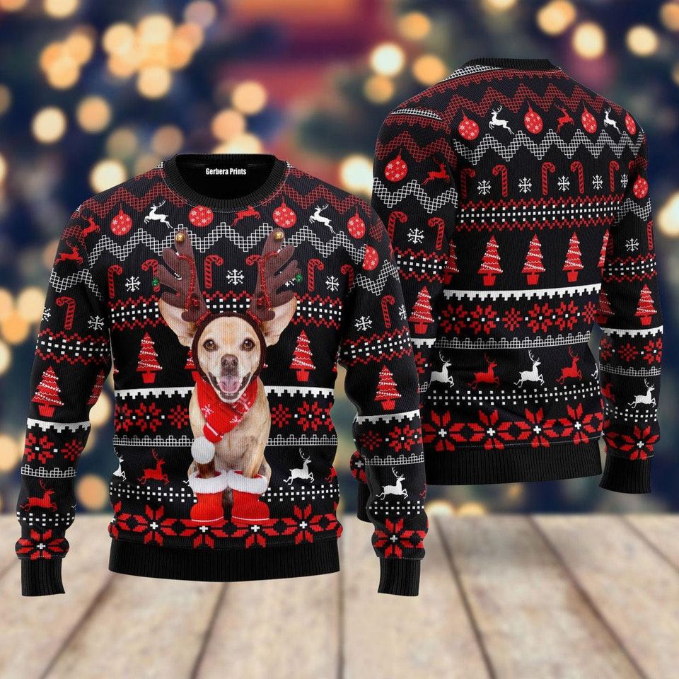 Christmas Santa Reindeer Dog Ugly Sweater - Holiday 3D Apparel