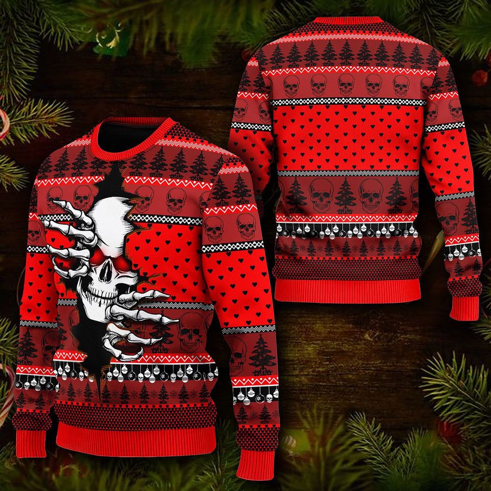 Christmas Santa Skull 3D Sweater - Image 2