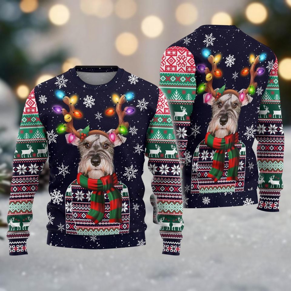Christmas Schnauzer Dog Ugly Sweater, Cute Pet Xmas Sweater