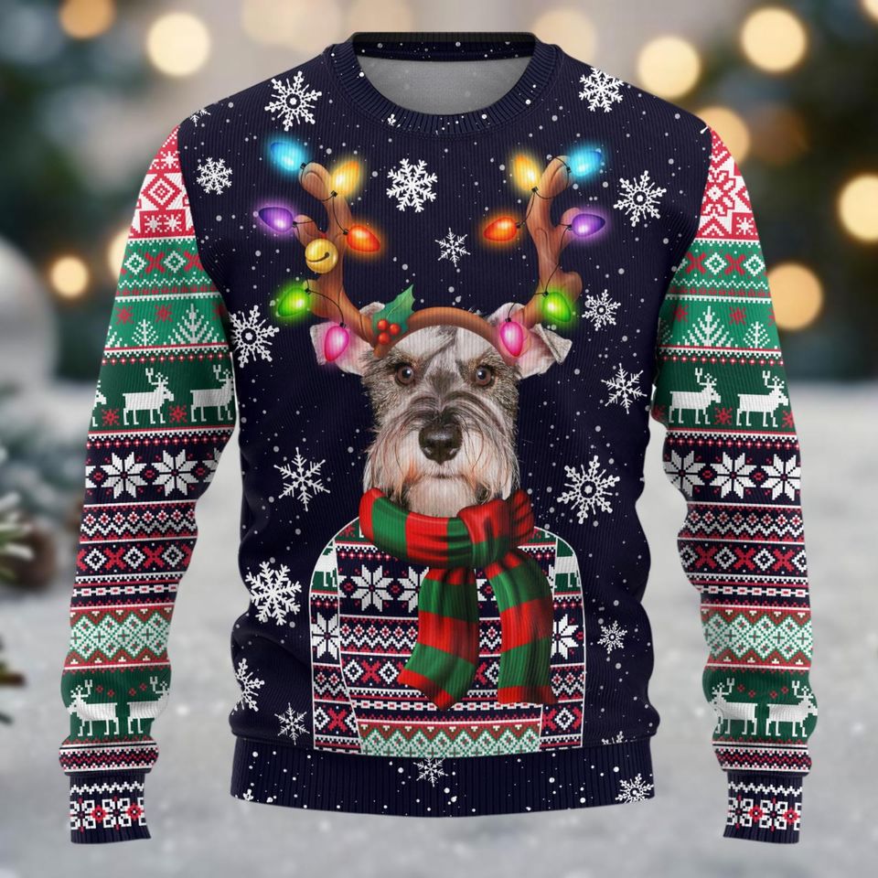 Christmas Schnauzer Dog Ugly Sweater, Cute Pet Xmas Sweater - Image 3