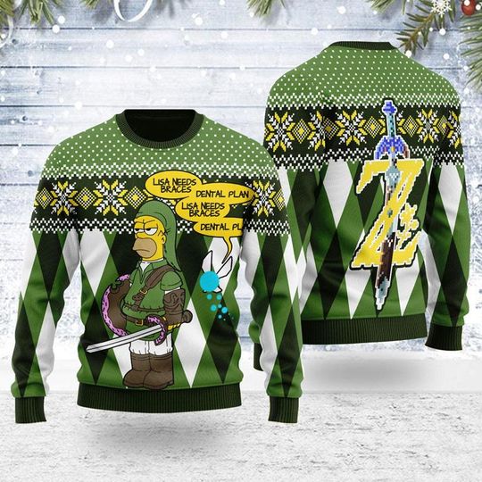 Christmas Simpsons Lisa Needs Braces Dental Plan Ugly Sweater, Bart Simpson Shirt - Image 5