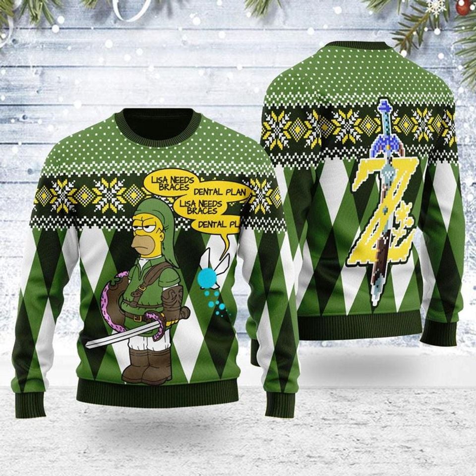Christmas Simpsons Lisa Needs Braces Dental Plan Ugly Sweater, Bart Simpson Shirt - Image 2