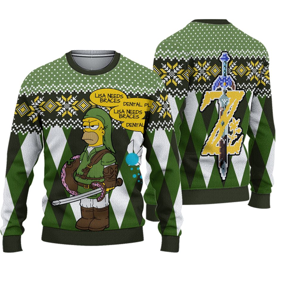 Christmas Simpsons Lisa Needs Braces Dental Plan Ugly Sweater, Bart Simpson Sweate