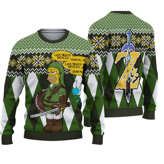 Christmas Simpsons Lisa Needs Braces Dental Plan Ugly Sweater, Bart Simpson Sweate - Image 2
