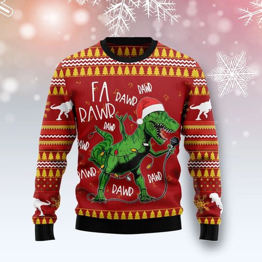 Christmas Singing Dinosaur Ugly Sweater - Image 7