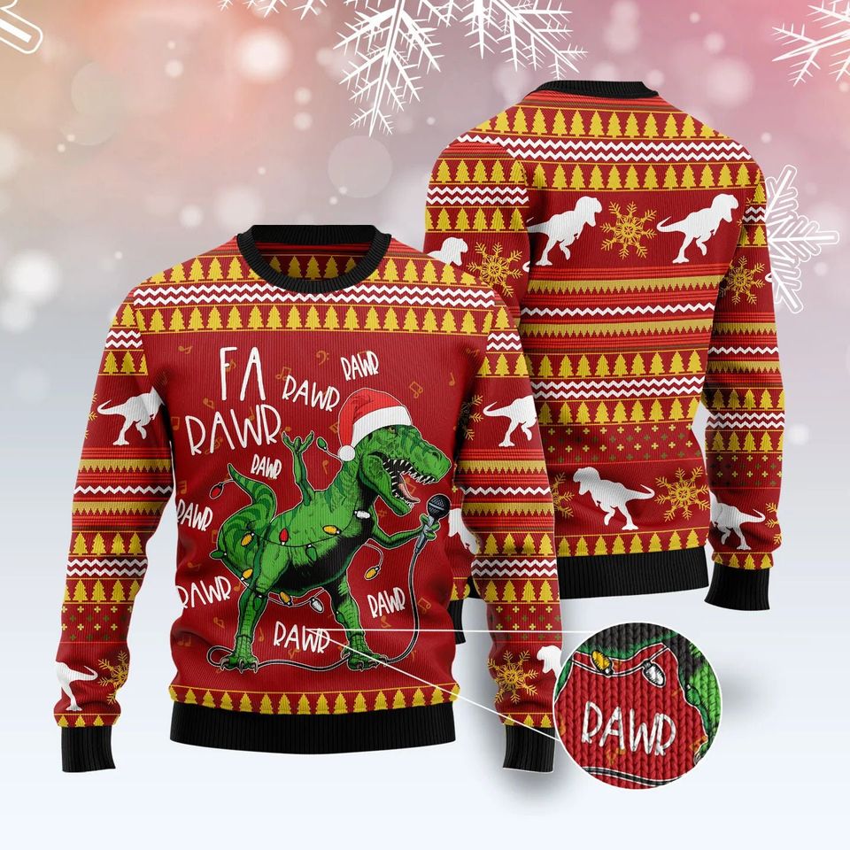 Christmas Singing Dinosaur Ugly Sweater
