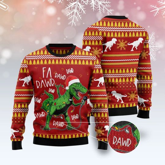 Christmas Singing Dinosaur Ugly Sweater - Image 6