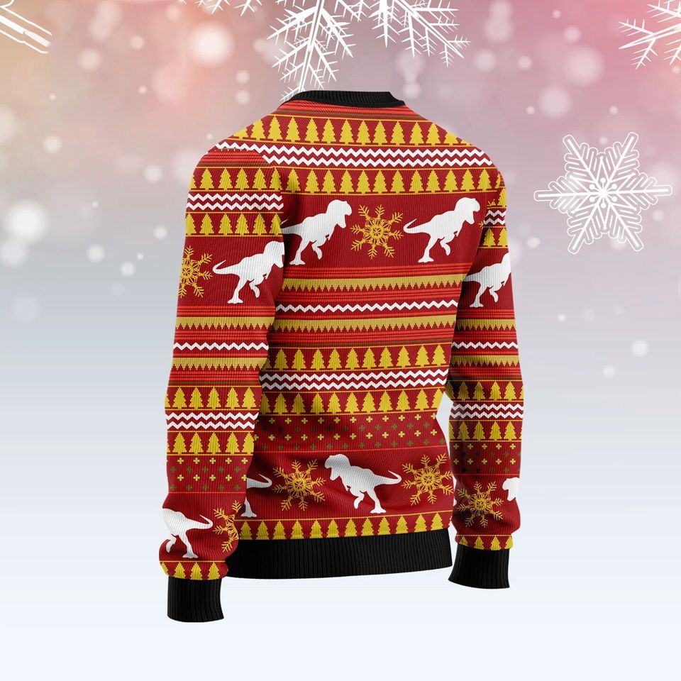 Christmas Singing Dinosaur Ugly Sweater - Image 3