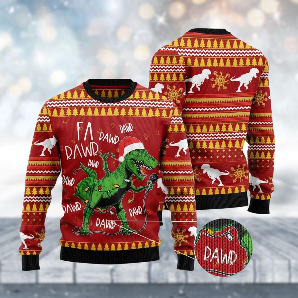Christmas Singing Dinosaur Urly Sweater, Ugly Christmas Sweater