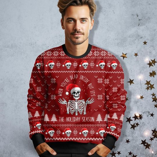 Christmas Skeleton Ugly Sweater, Spooky Christmas Tee, Merry Creepmas - Image 13