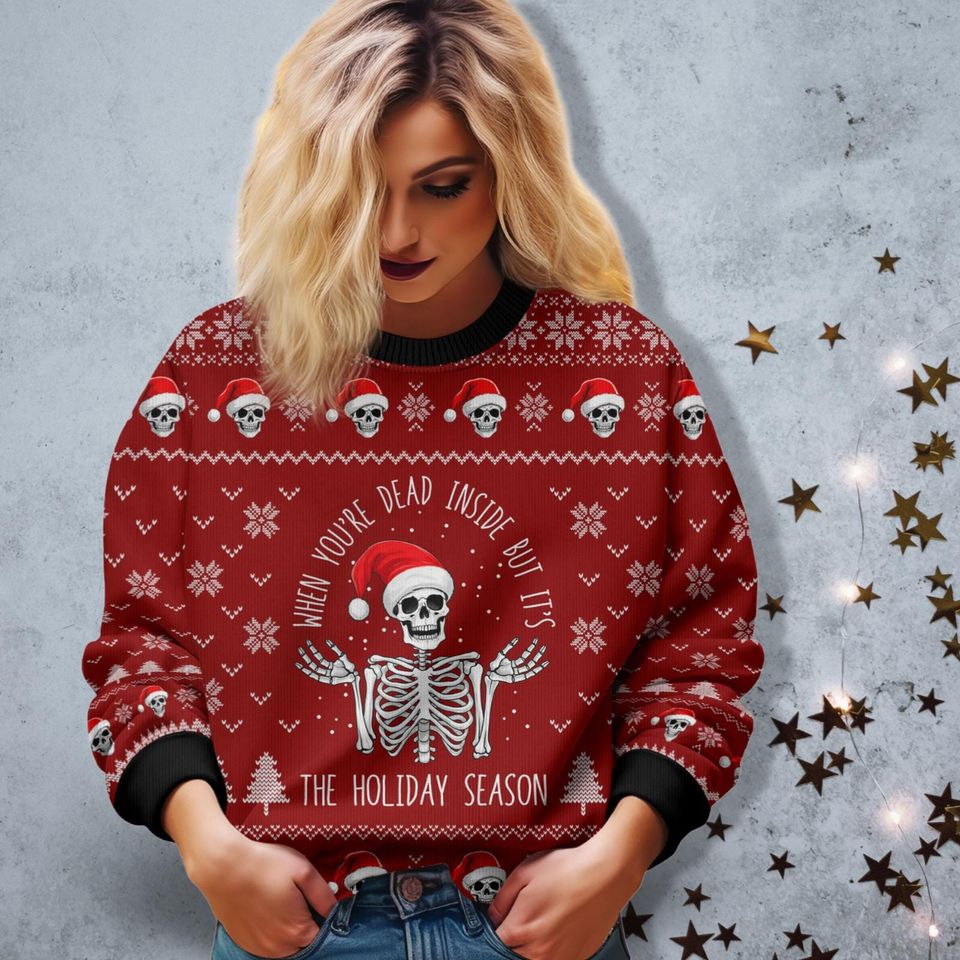 Christmas Skeleton Ugly Sweater, Spooky Christmas Tee, Merry Creepmas - Image 6
