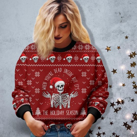 Christmas Skeleton Ugly Sweater, Spooky Christmas Tee, Merry Creepmas - Image 14
