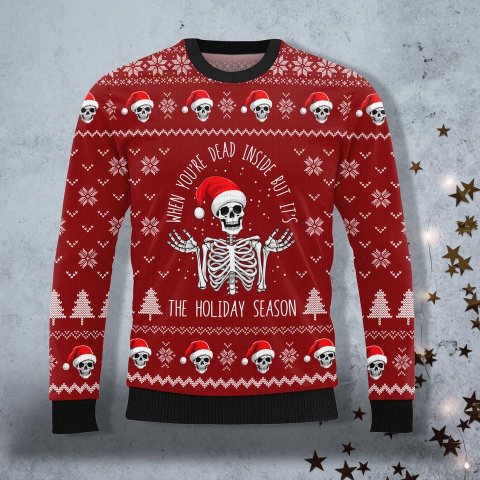 Christmas Skeleton Ugly Sweater, Spooky Christmas Tee, Merry Creepmas - Image 3
