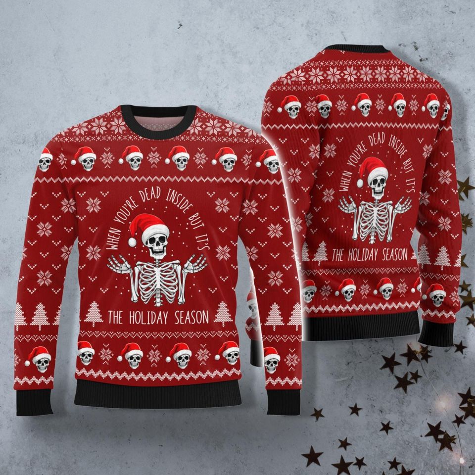 Christmas Skeleton Ugly Sweater, Spooky Christmas Tee, Merry Creepmas - Image 2