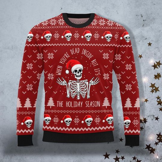 Christmas Skeleton Ugly Sweater, Spooky Christmas Tee, Merry Creepmas - Image 11
