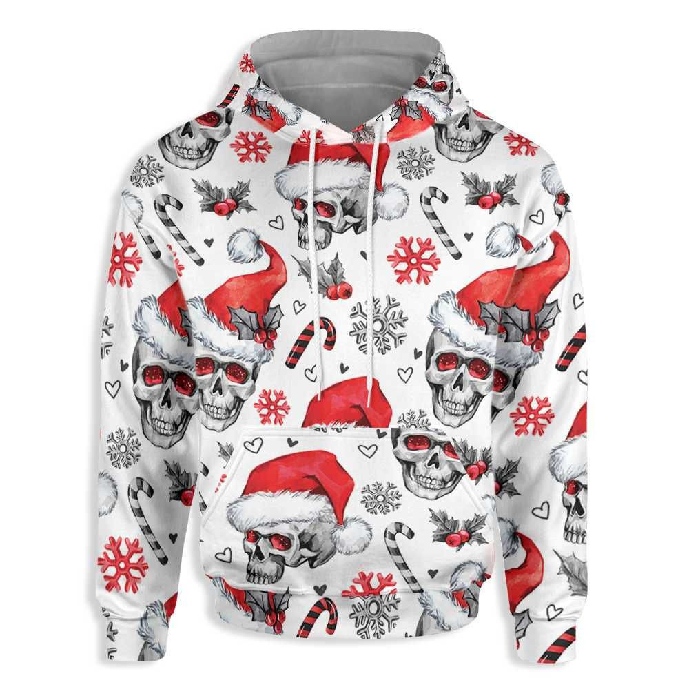 Christmas Skull In Santa Hat 3D Ugly Christmas Sweater Adult 3D Funny Matching for family