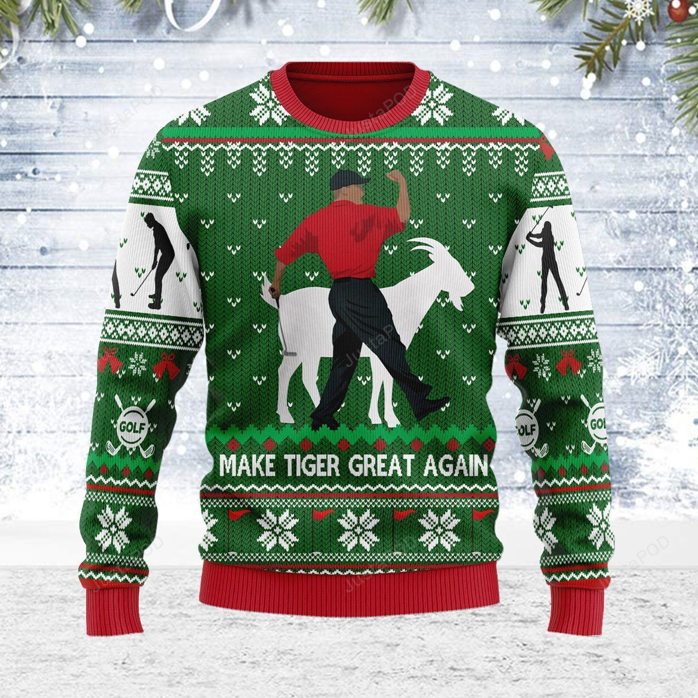 Christmas Snowflake Pattern Man Goat Make Tiger Great Again For Unisex Ugly Christmas Sweater Adult 3D Funny Matching for family