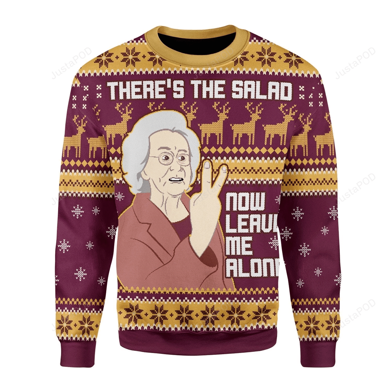 Christmas Snowflake Reindeer Pattern There'S The Salad Now Ugly Christmas Sweater Adult 3D Funny Matching for family - Image 2