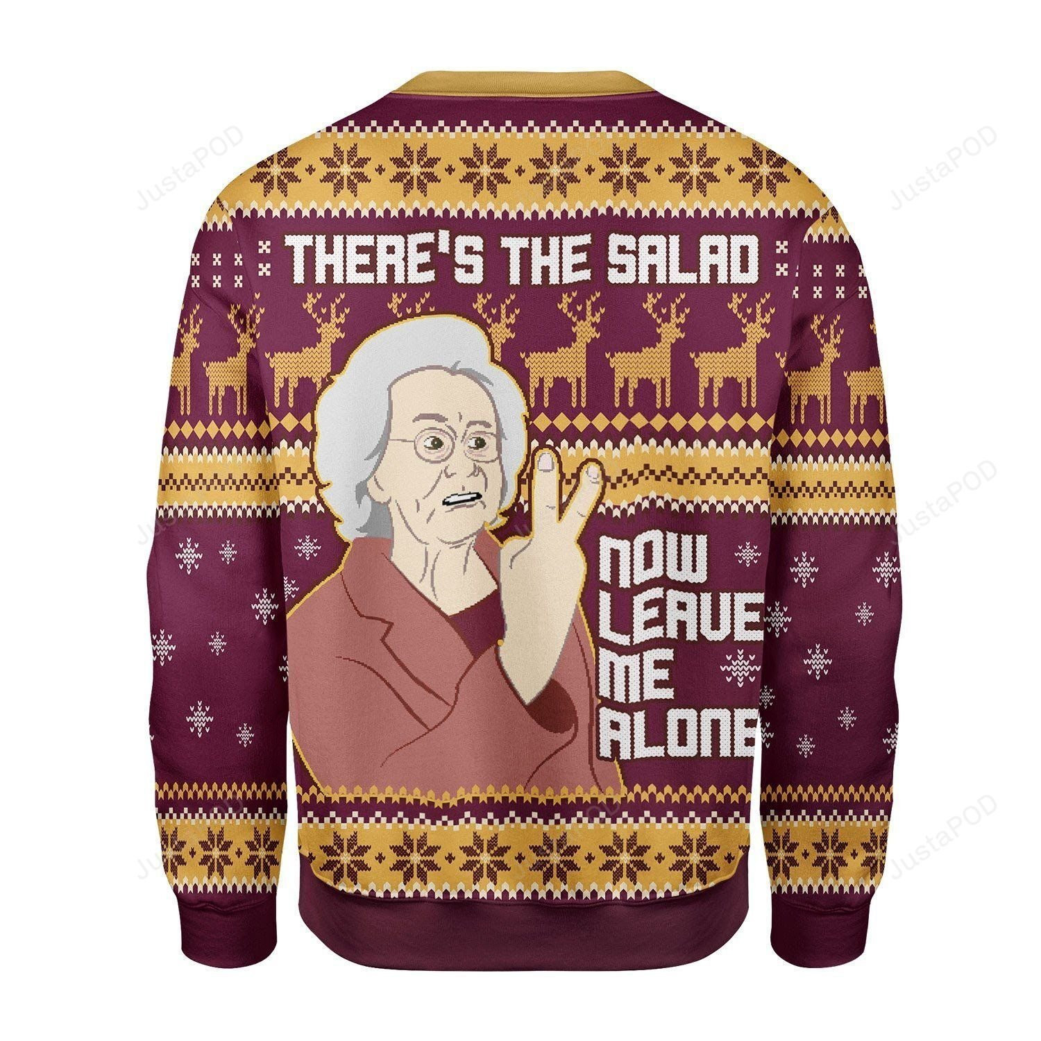 Christmas Snowflake Reindeer Pattern There'S The Salad Now Ugly Christmas Sweater Adult 3D Funny Matching for family