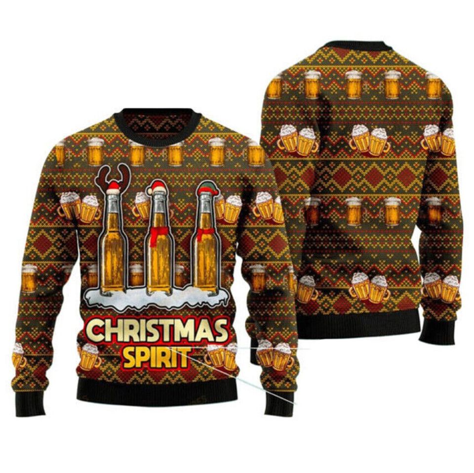 Christmas Spirit With Beer Ugly Christmas Sweater, Beer Lover Ugly Sweater