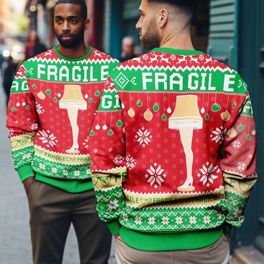 Christmas Story Ugly Sweater, Leg Lamp Fragile - Image 7