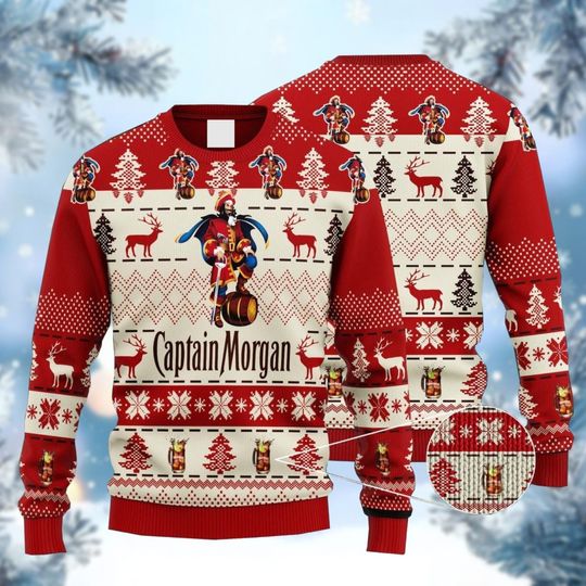 Christmas Sweater, Captain Morgan Ugly Sweater, Drinking Christmas Shirt - Image 5