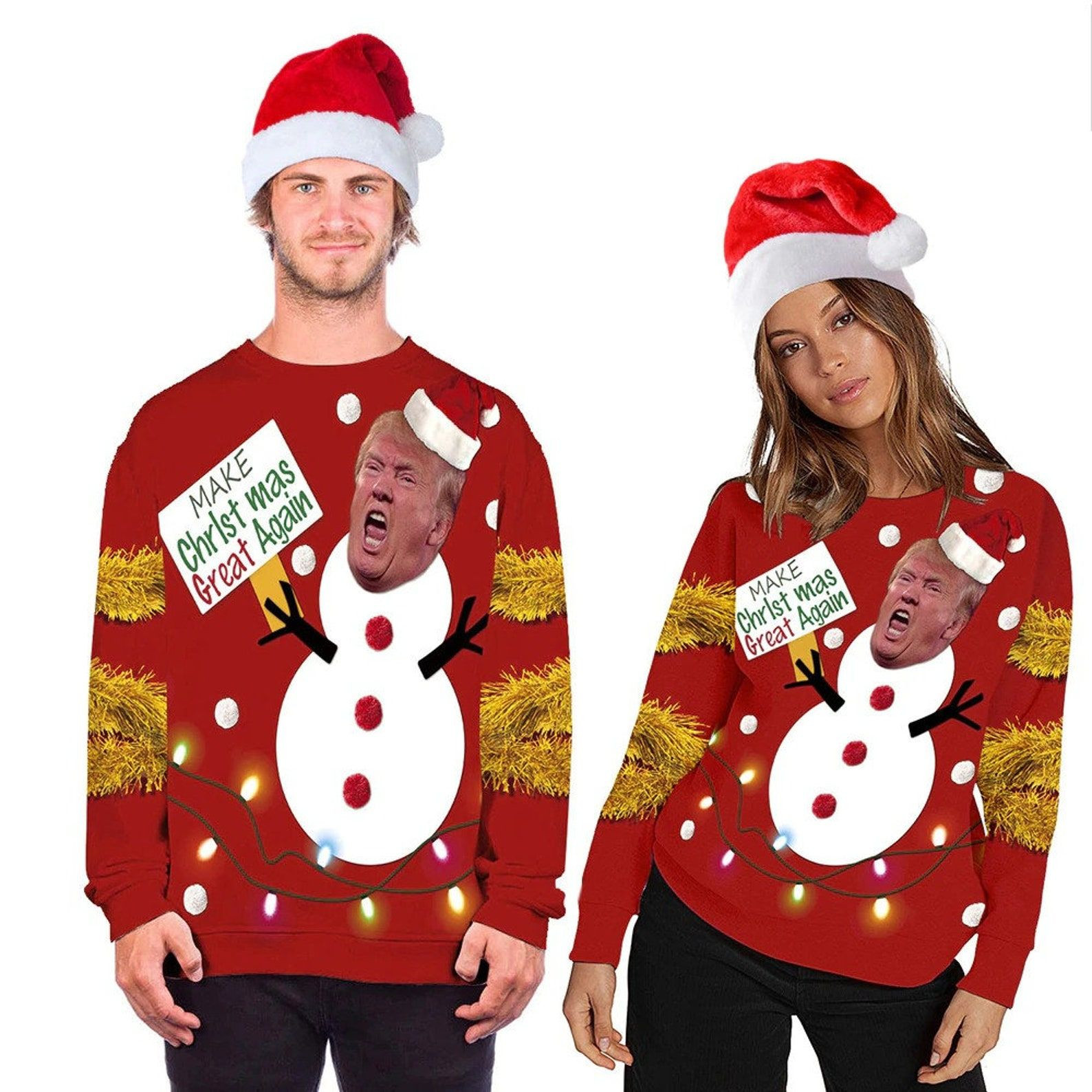 Christmas Sweater Funny Make Christmas Great Again Ugly Christmas Sweater Adult 3D Funny Matching for family